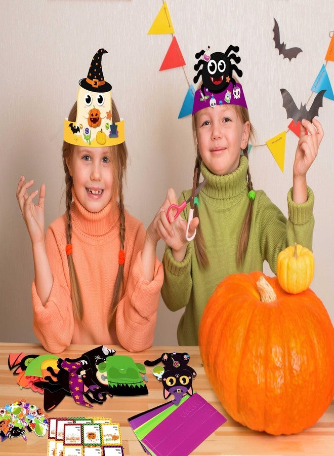Eternity sky 30 Sets Halloween Crafts - DIY Headbands Paper Crown Hat Art Kit Set with Stickers for Party Favors - Image 4